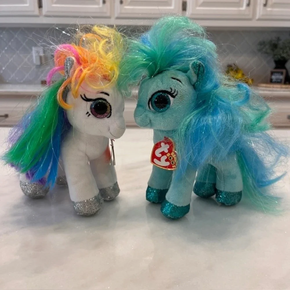Ty Beanie Boos Ponies Plush Set‎ Starr Topaz Rainbow Hair Glitter Hooves